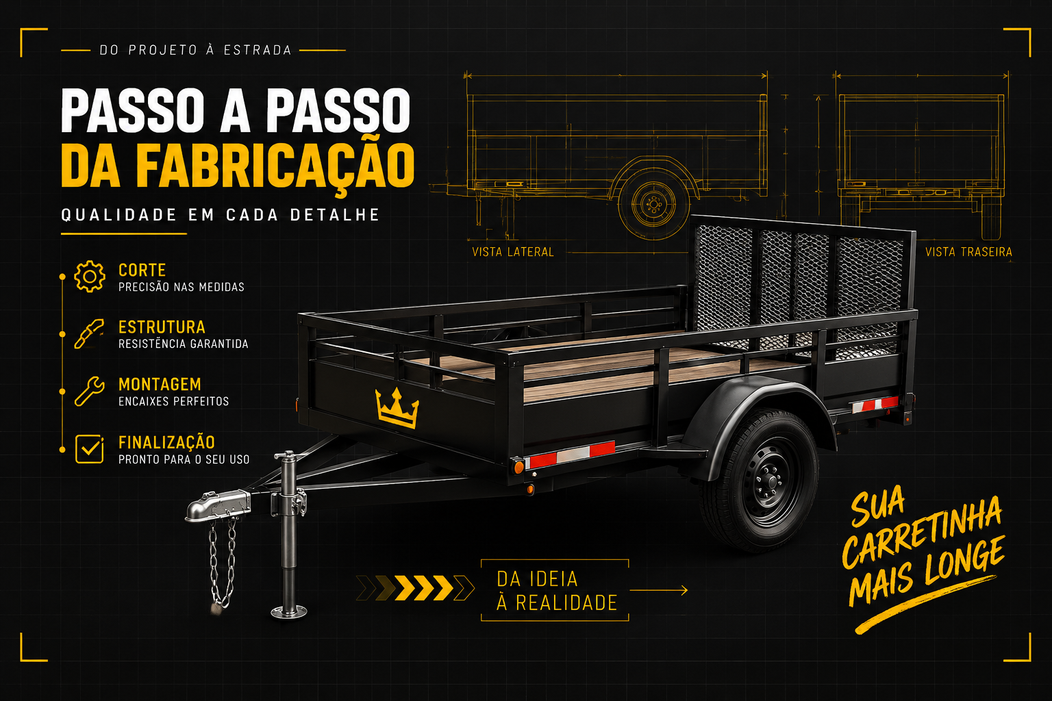 Sequência de fabricação de uma carretinha, do corte à finalização